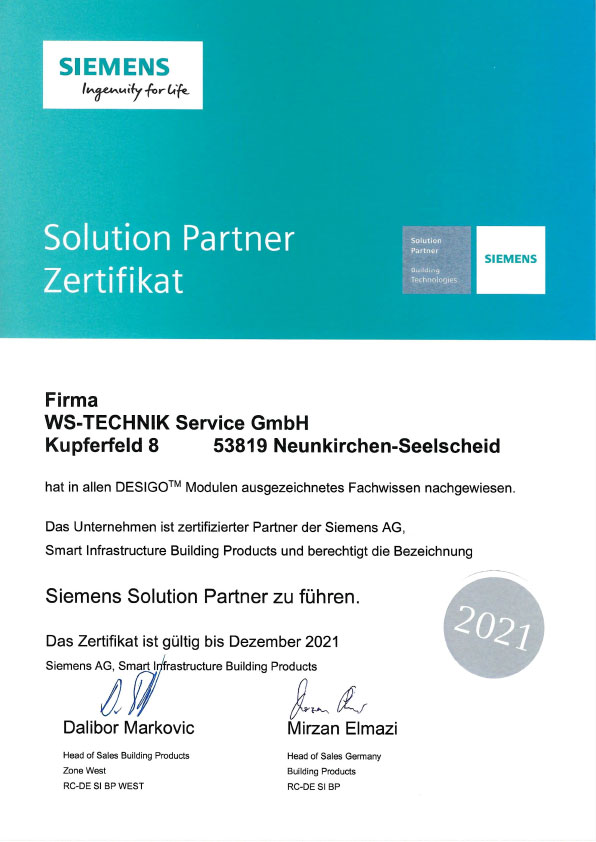 Siemens Zertifikat 2021