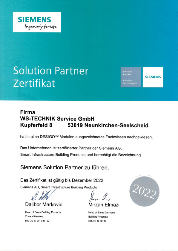 Siemens Zertifikat 2022