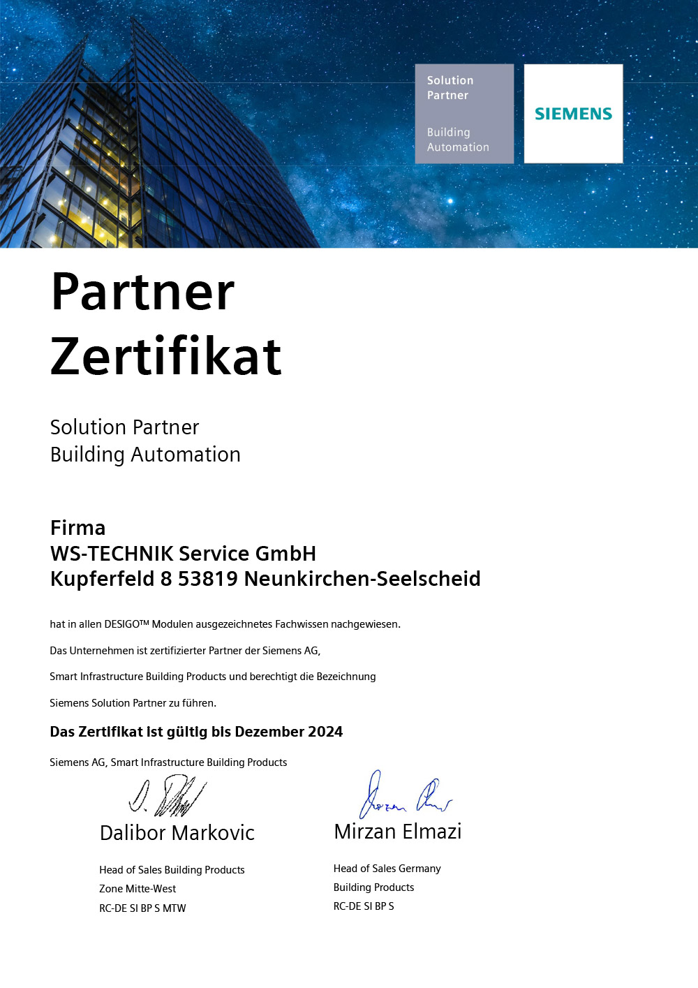 Siemens Zertifikat 2024